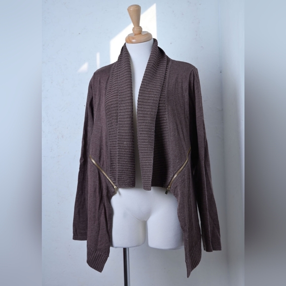 INC international concepts | Chocolate brown cardigan with gold zippers - Picture 13 of 13